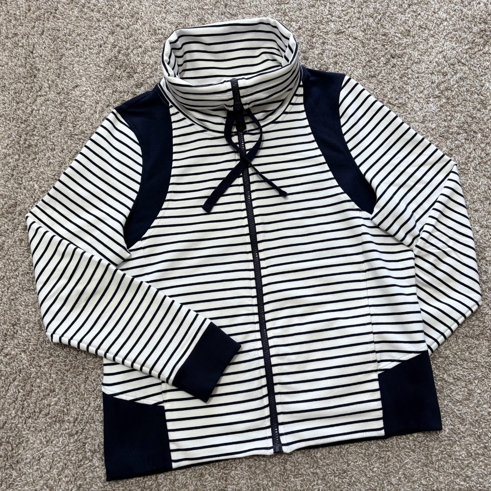 Lauren Ralph Lauren L-RL Womens Jacket Large Black White Stripe Active Full Zip